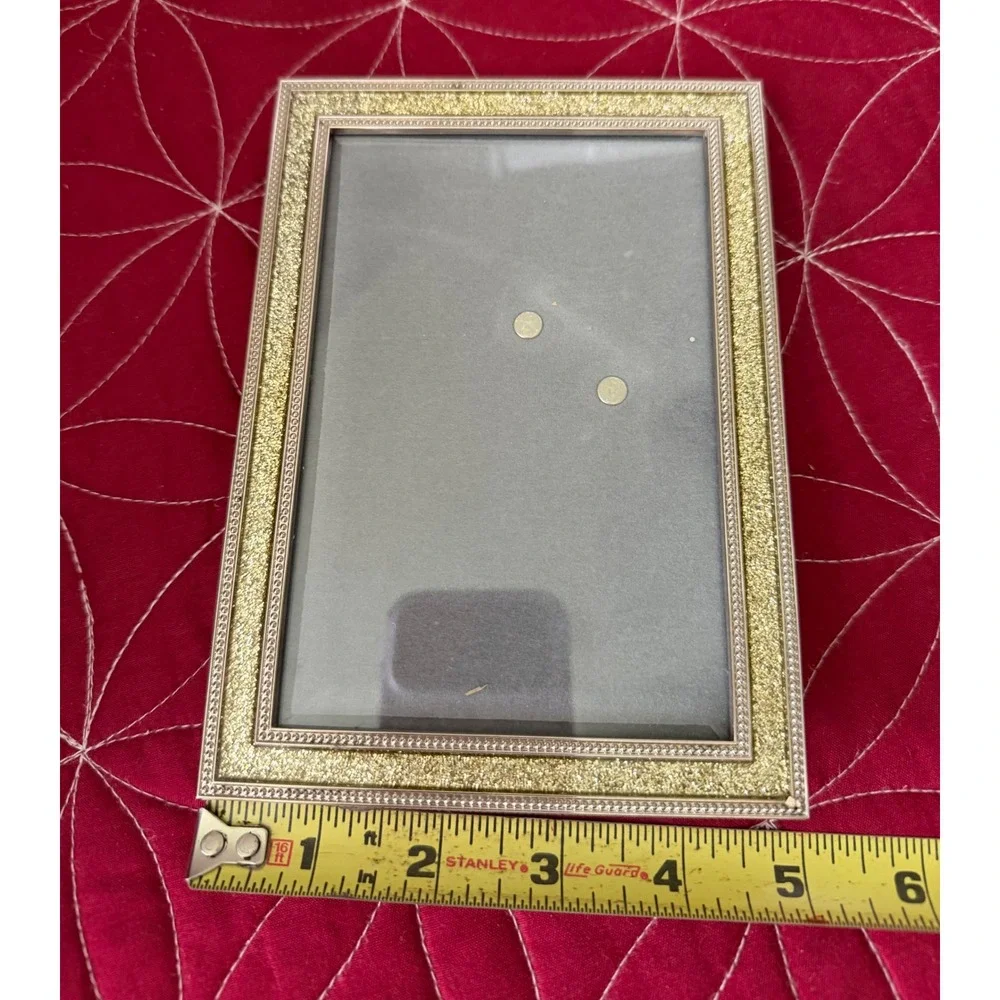 Gold Glitter Beaded Border Picture Frame 5x7 Tabletop Display Silver Trim